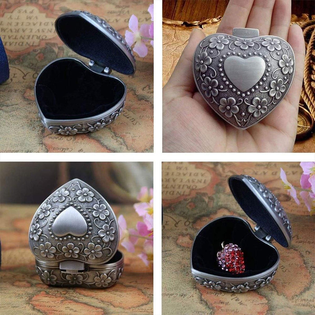 Vintage Heart Shaped Metal Trinket Box, 6 x 3.4 cm