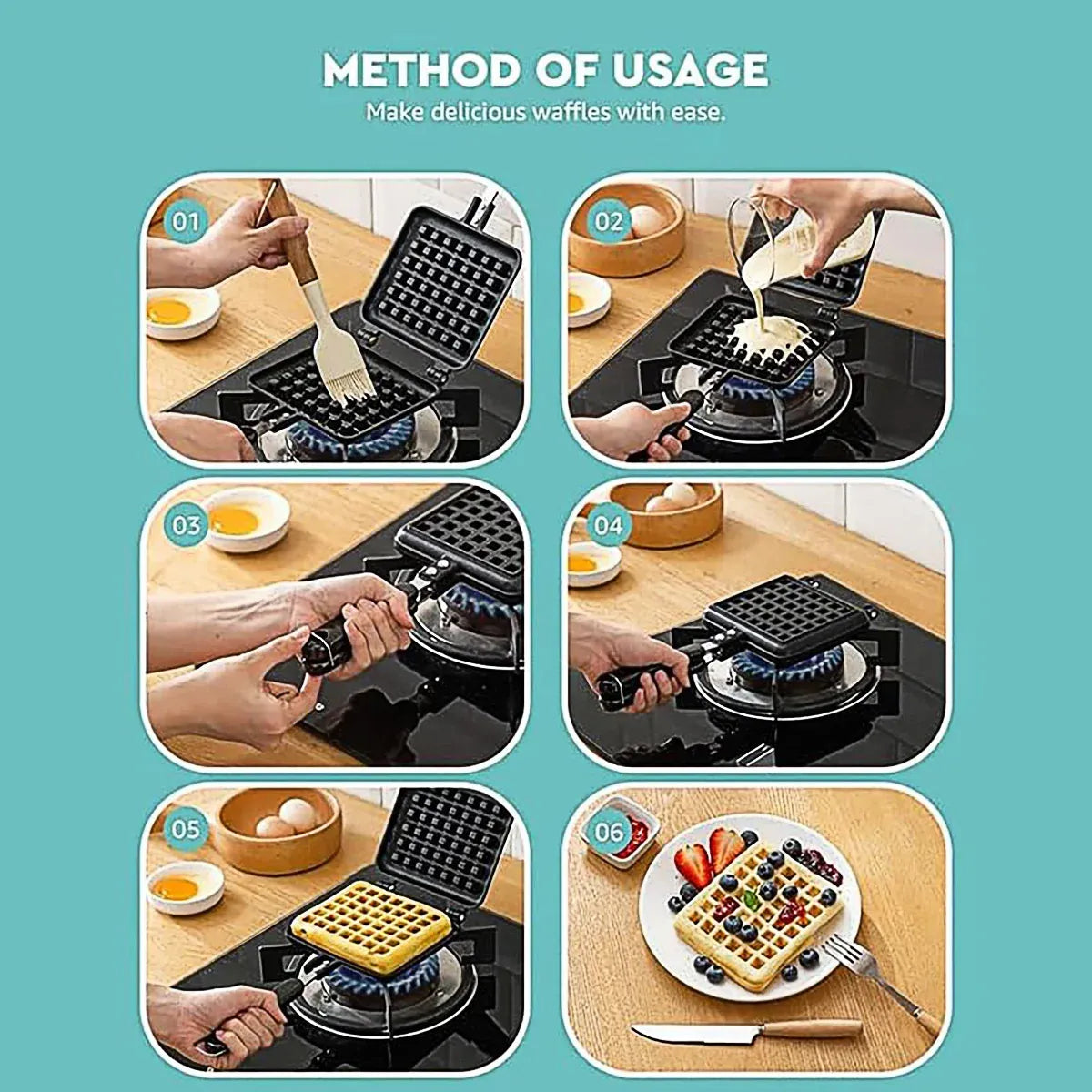 Non-Stick Stovetop Waffle Pan with Handle