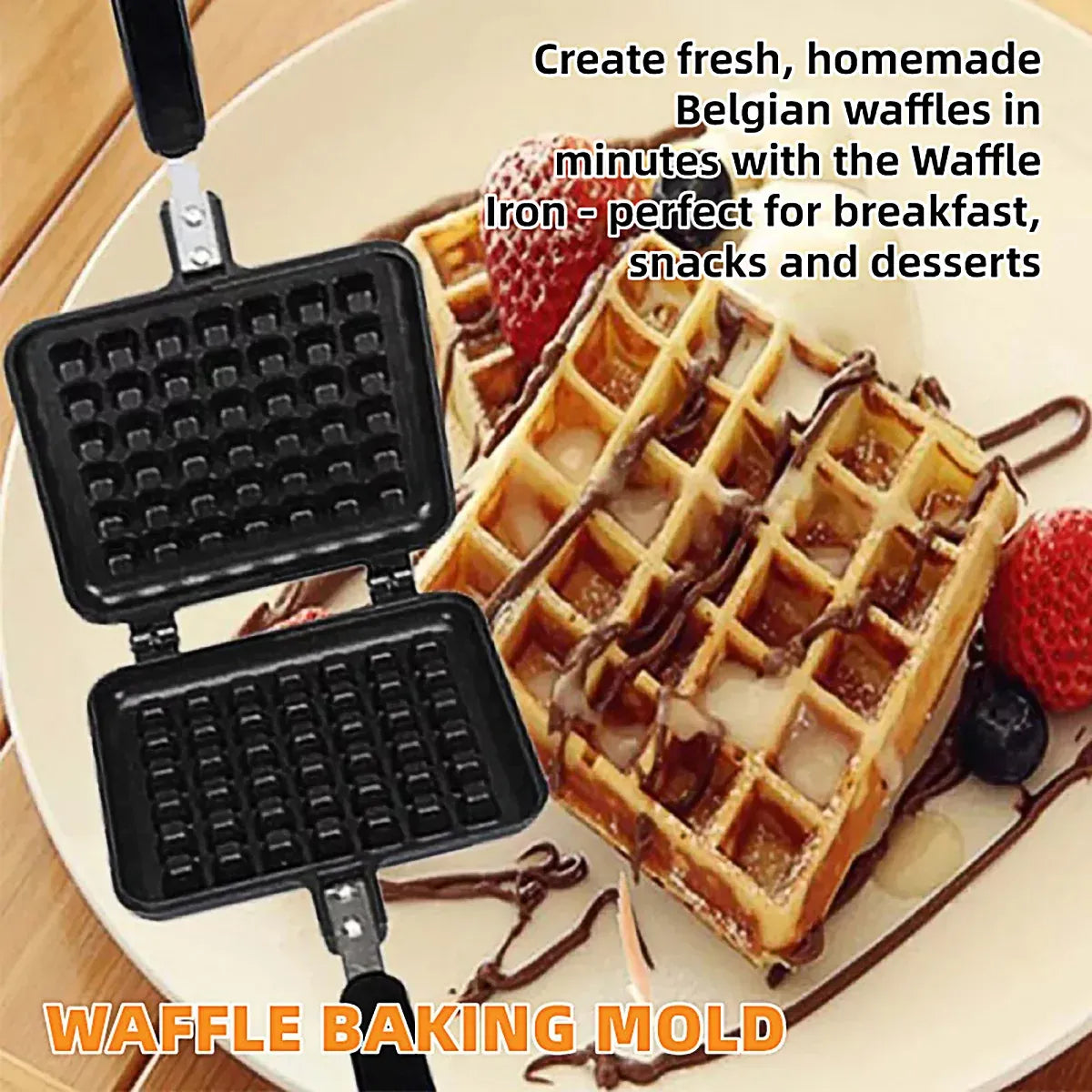 Non-Stick Stovetop Waffle Pan with Handle