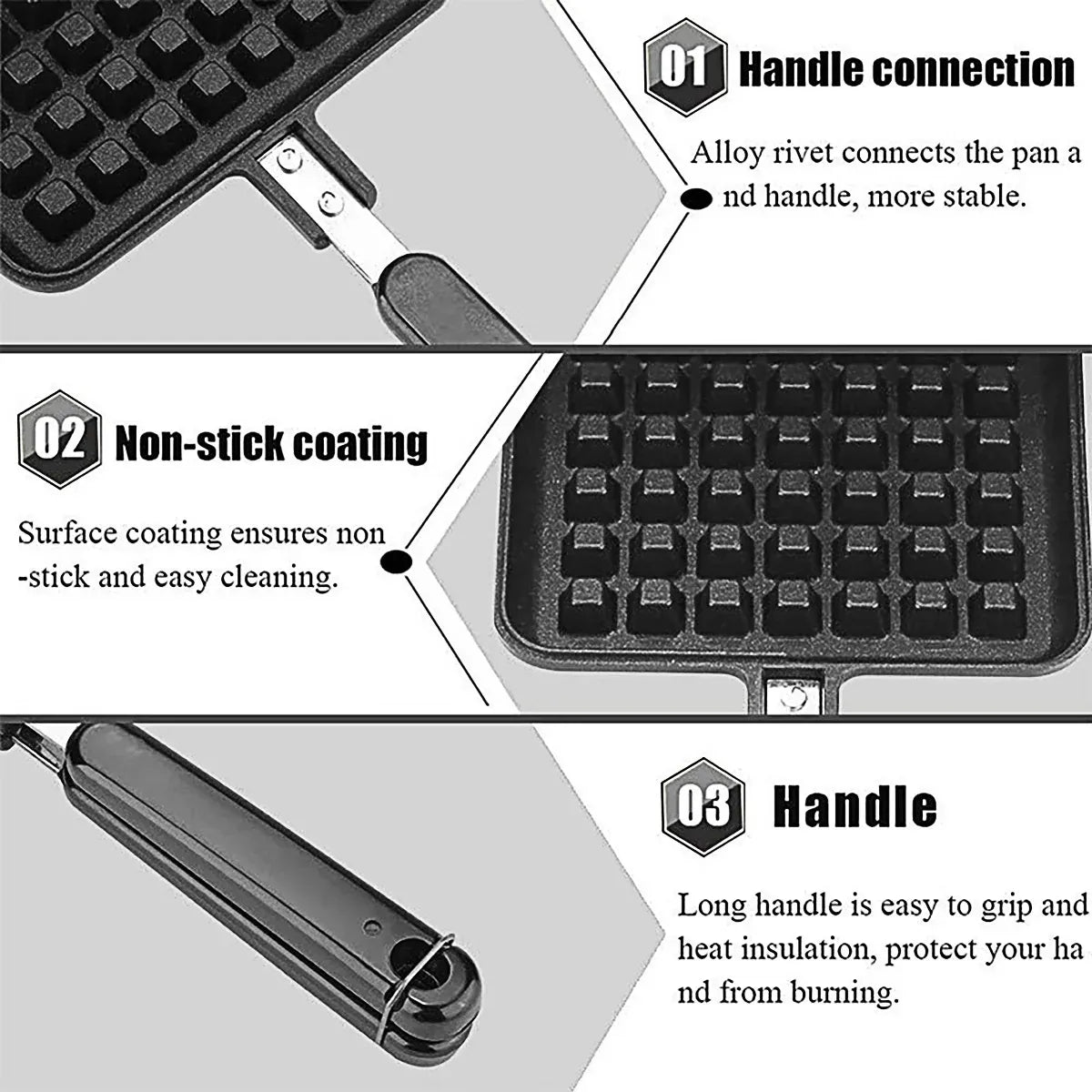Non-Stick Stovetop Waffle Pan with Handle
