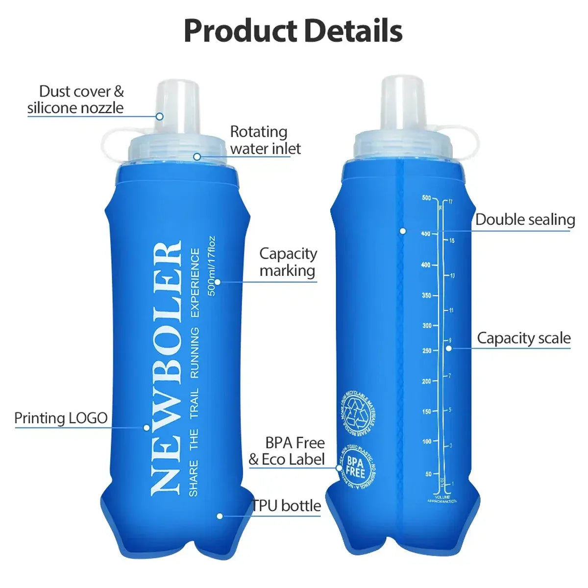 Sports Folding Soft Water Bottle Running Portable Outdoor Large