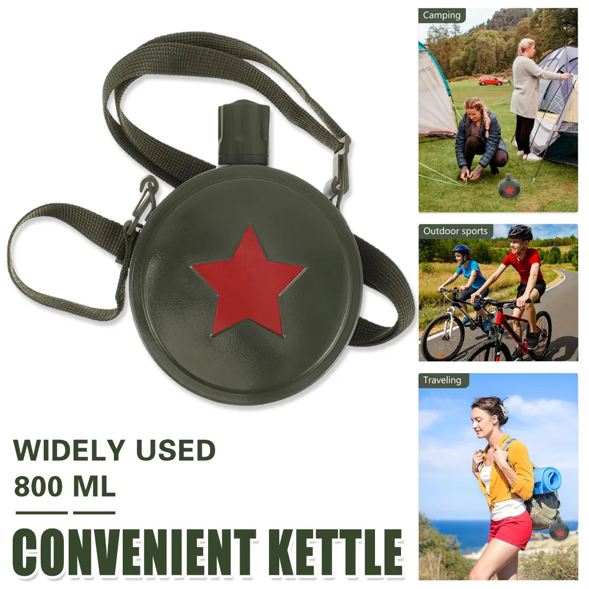 Outdoor Red Five Star Water Bottle Portable Camping Hiking
