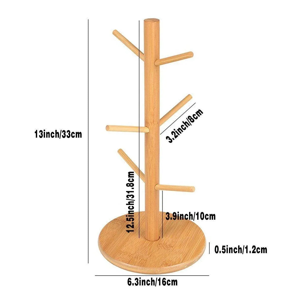 Bamboo Mug Tree Cup Holder, 6 Branches, 33 cm