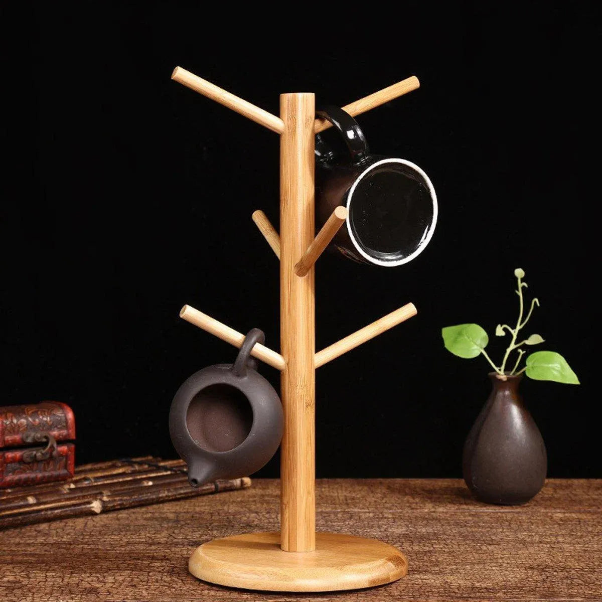 Bamboo Mug Tree Cup Holder, 6 Branches, 33 cm