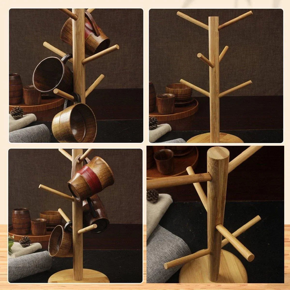 Bamboo Mug Tree Cup Holder, 6 Branches, 33 cm