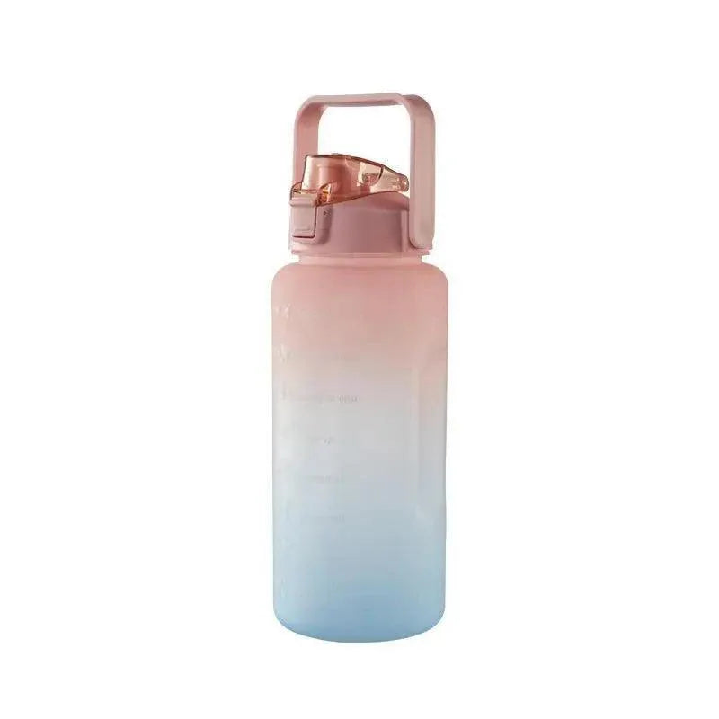 2L Large Water Bottle Straw Time Gradient Cup Fitness Jugs Sport