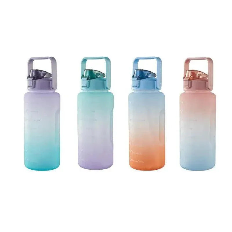 2L Large Water Bottle Straw Time Gradient Cup Fitness Jugs Sport