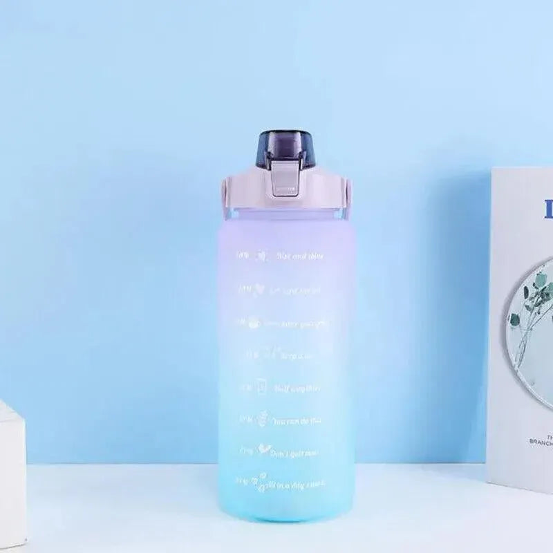 2L Large Water Bottle Straw Time Gradient Cup Fitness Jugs Sport