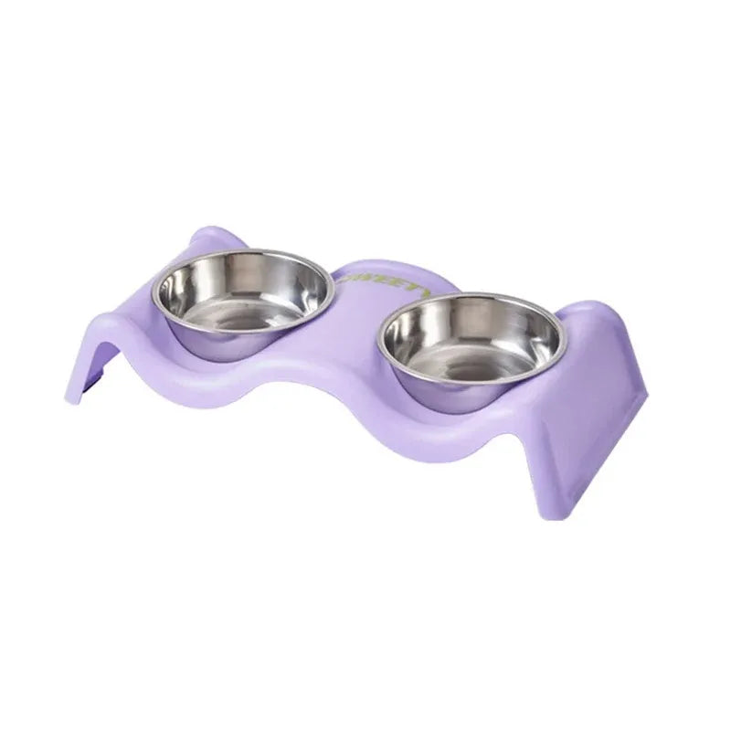 Pet Bowls Stainless Steel Double Bowl Wavy Cat Dog Feeding Dish