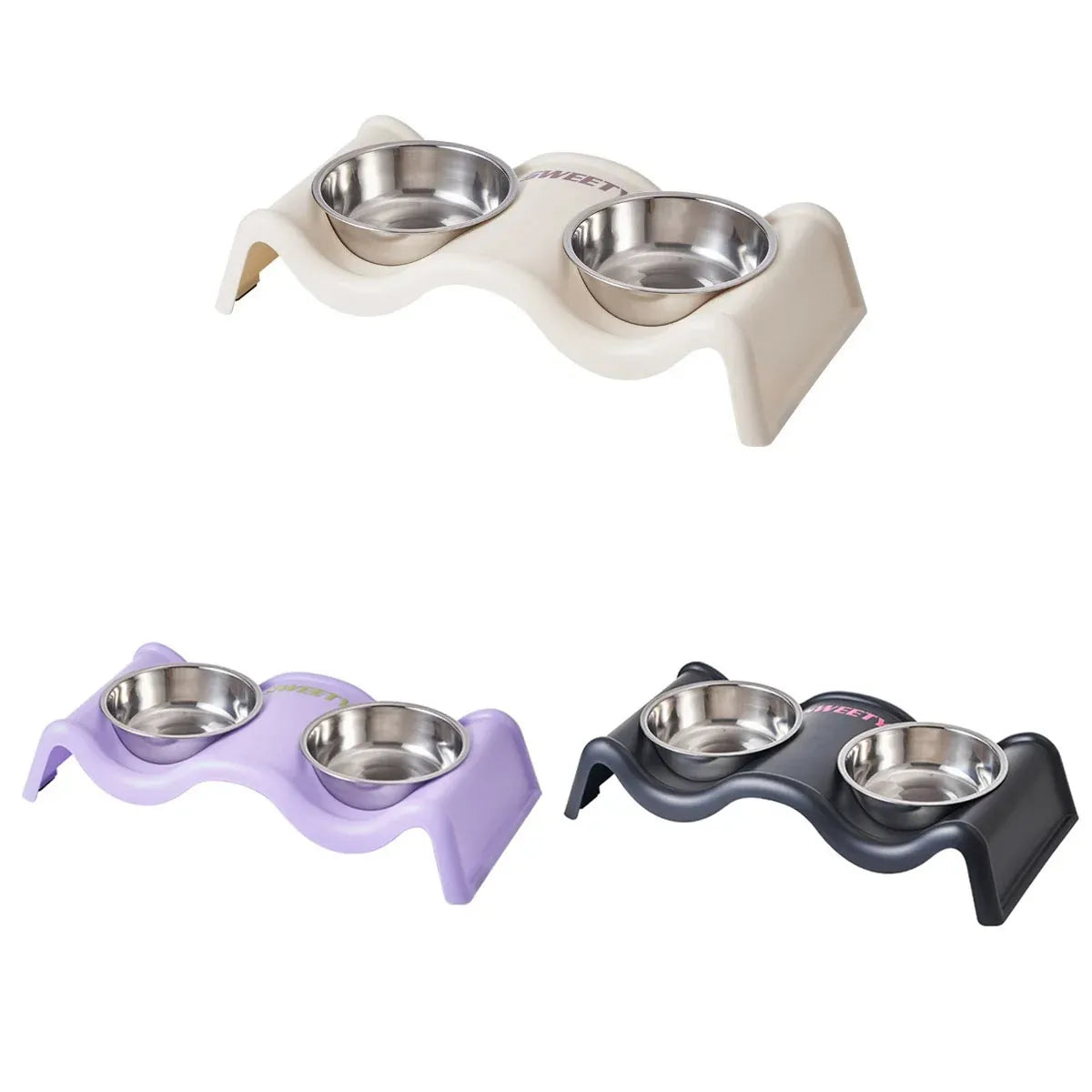 Pet Bowls Stainless Steel Double Bowl Wavy Cat Dog Feeding Dish