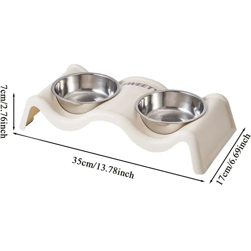 Pet Bowls Stainless Steel Double Bowl Wavy Cat Dog Feeding Dish