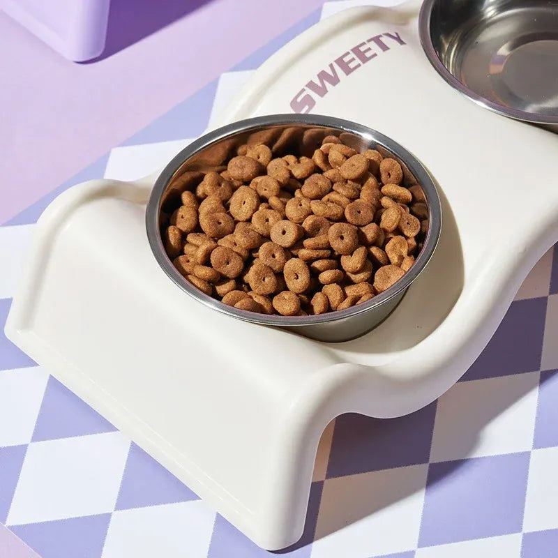 Pet Bowls Stainless Steel Double Bowl Wavy Cat Dog Feeding Dish