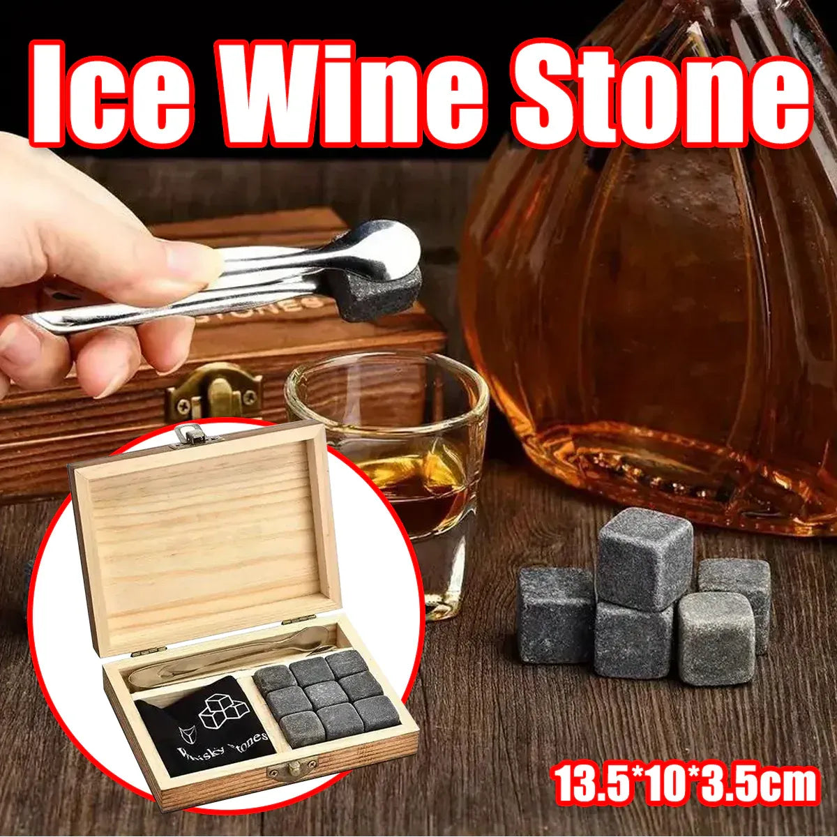 Ice Wine Stone Wooden Box Wine Set Wine Accessory Gift Box Portable