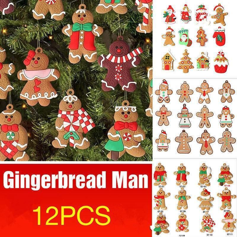 12X Gingerbread Man Xmas Tree Ornament Gift Party Hanging