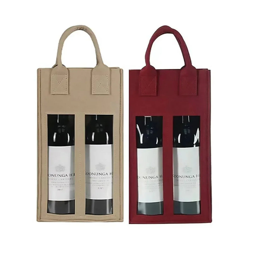 5PCS Handheld Wine Gift Bags Double-Bottle Design with Clear Window