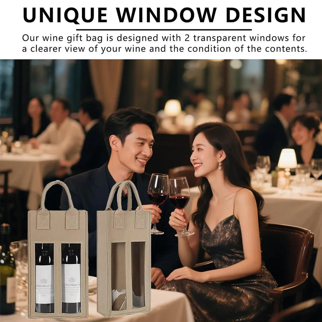 5PCS Handheld Wine Gift Bags Double-Bottle Design with Clear Window