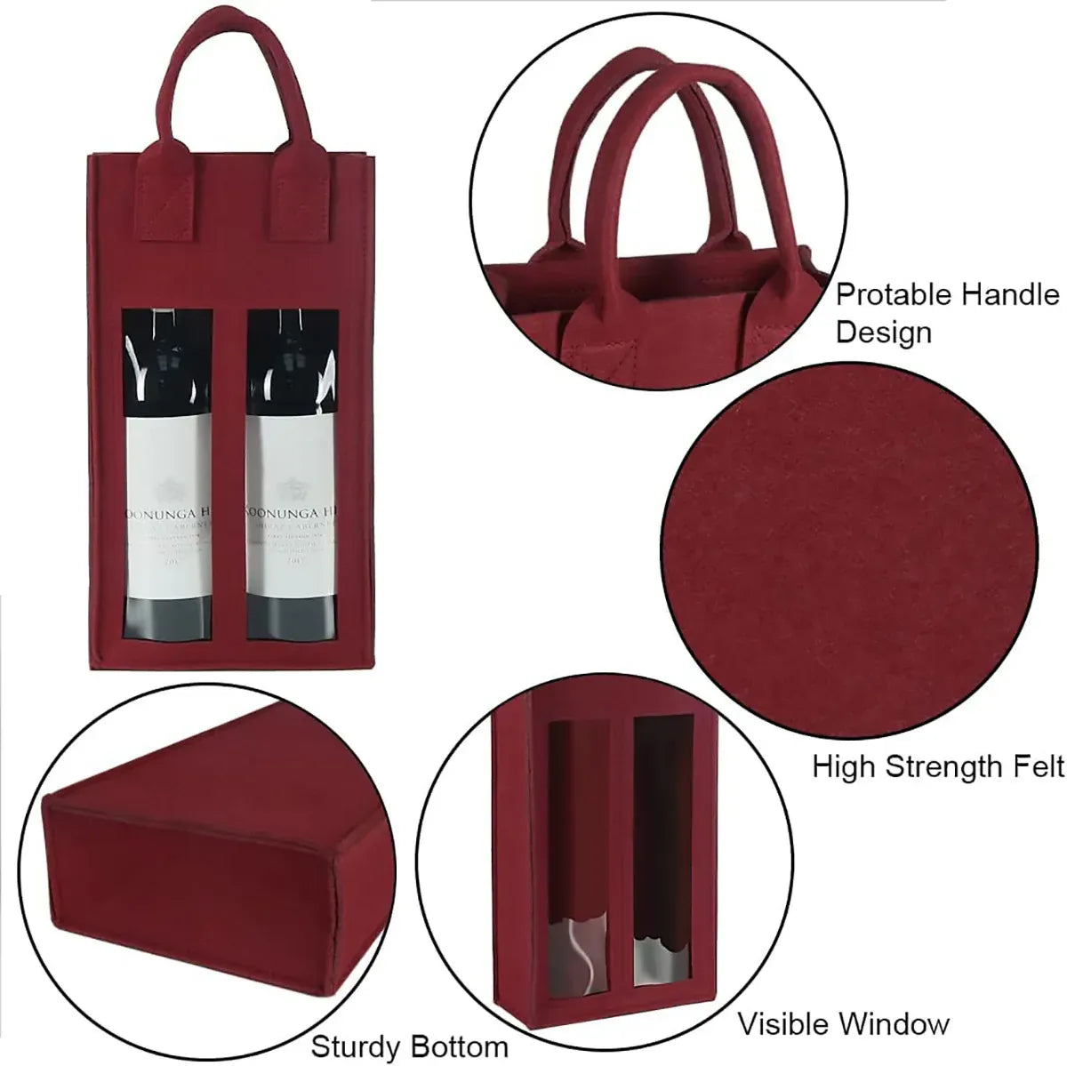 5PCS Handheld Wine Gift Bags Double-Bottle Design with Clear Window