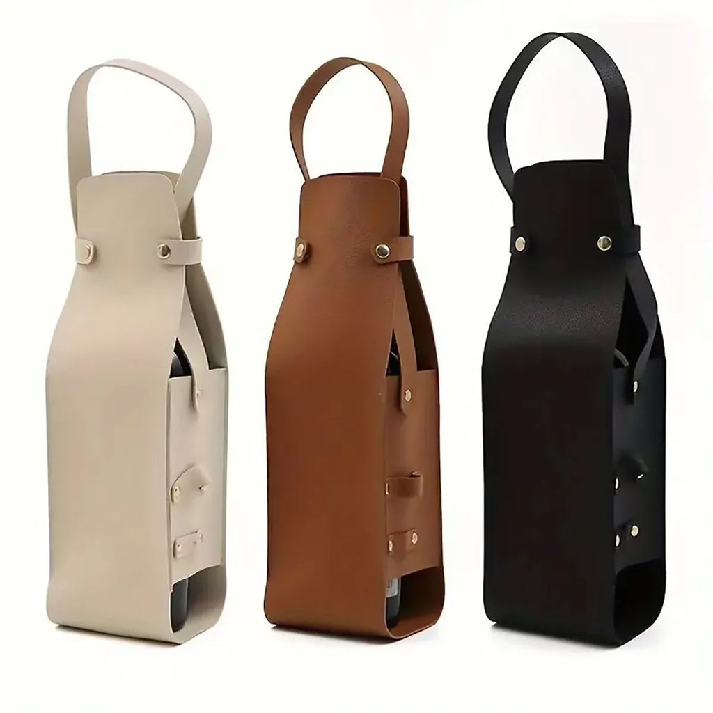 2PCS Wine Tote Bag PU Leather with Handle Durable for Party Gift