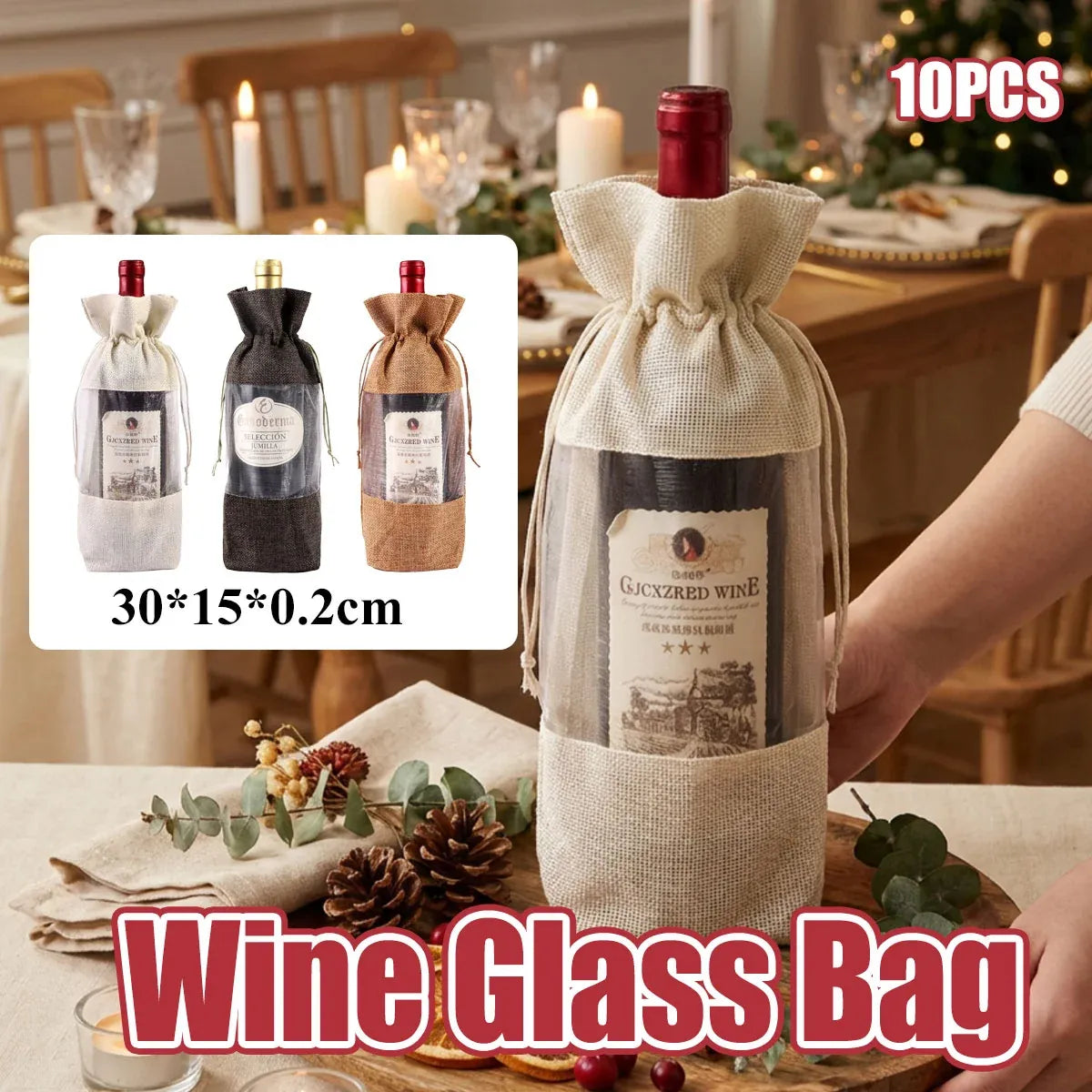 10PCS Wine Gift Bags with Clear Window for Wine Bottle Packaging