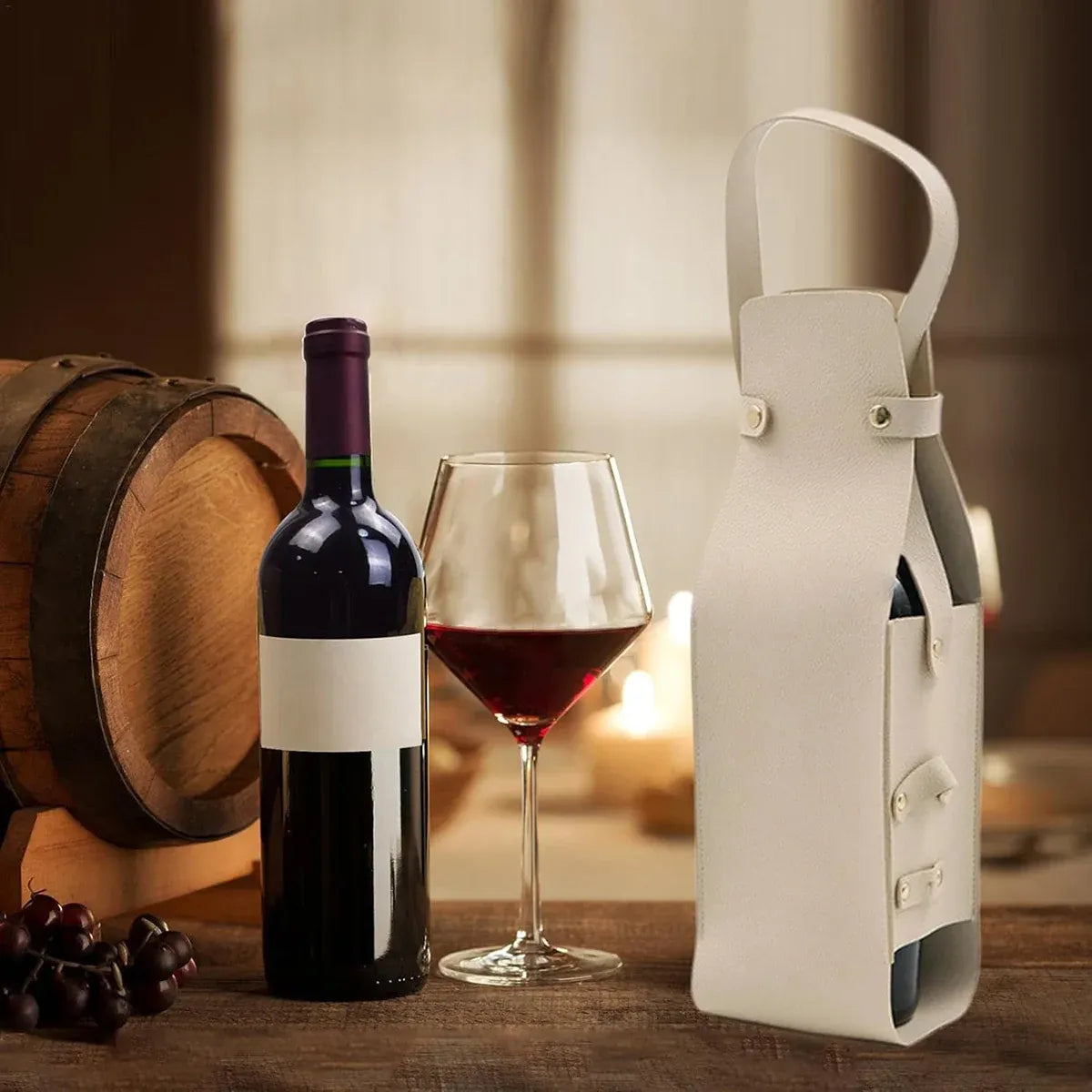 2PCS Wine Tote Bag PU Leather with Handle Durable for Party Gift