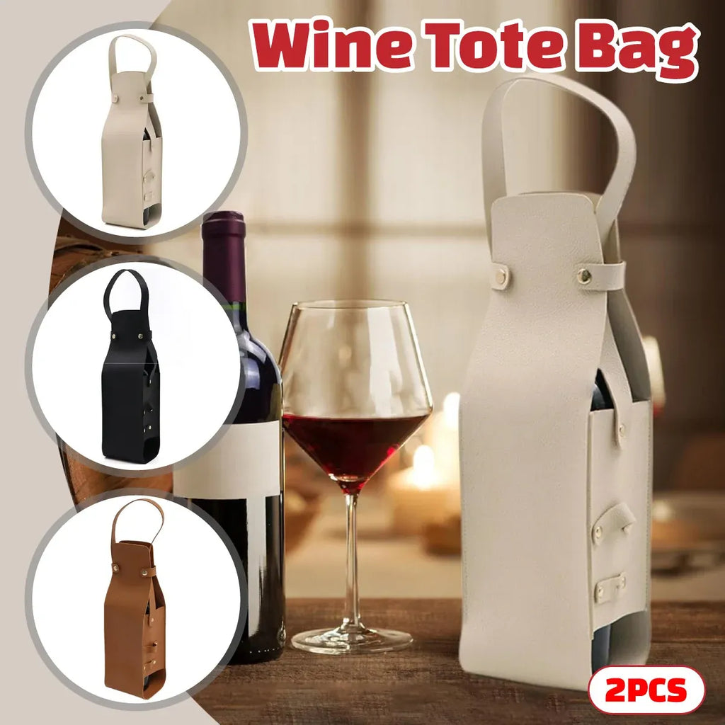 PU Leather Wine Tote Bags with Handle, 2 Pack