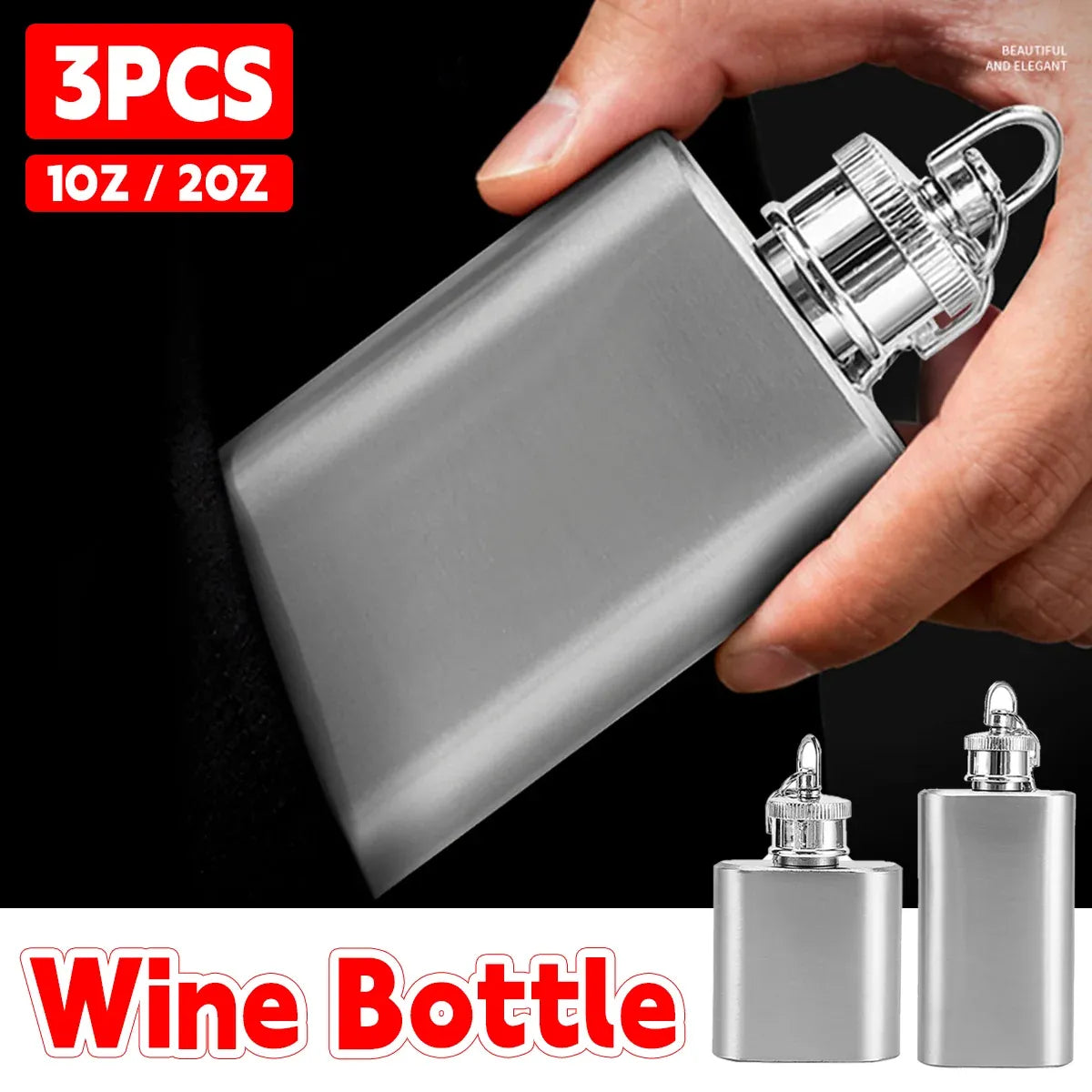 Mini Stainless Steel Keychain Hip Flasks, 3 Pack, 1 oz
