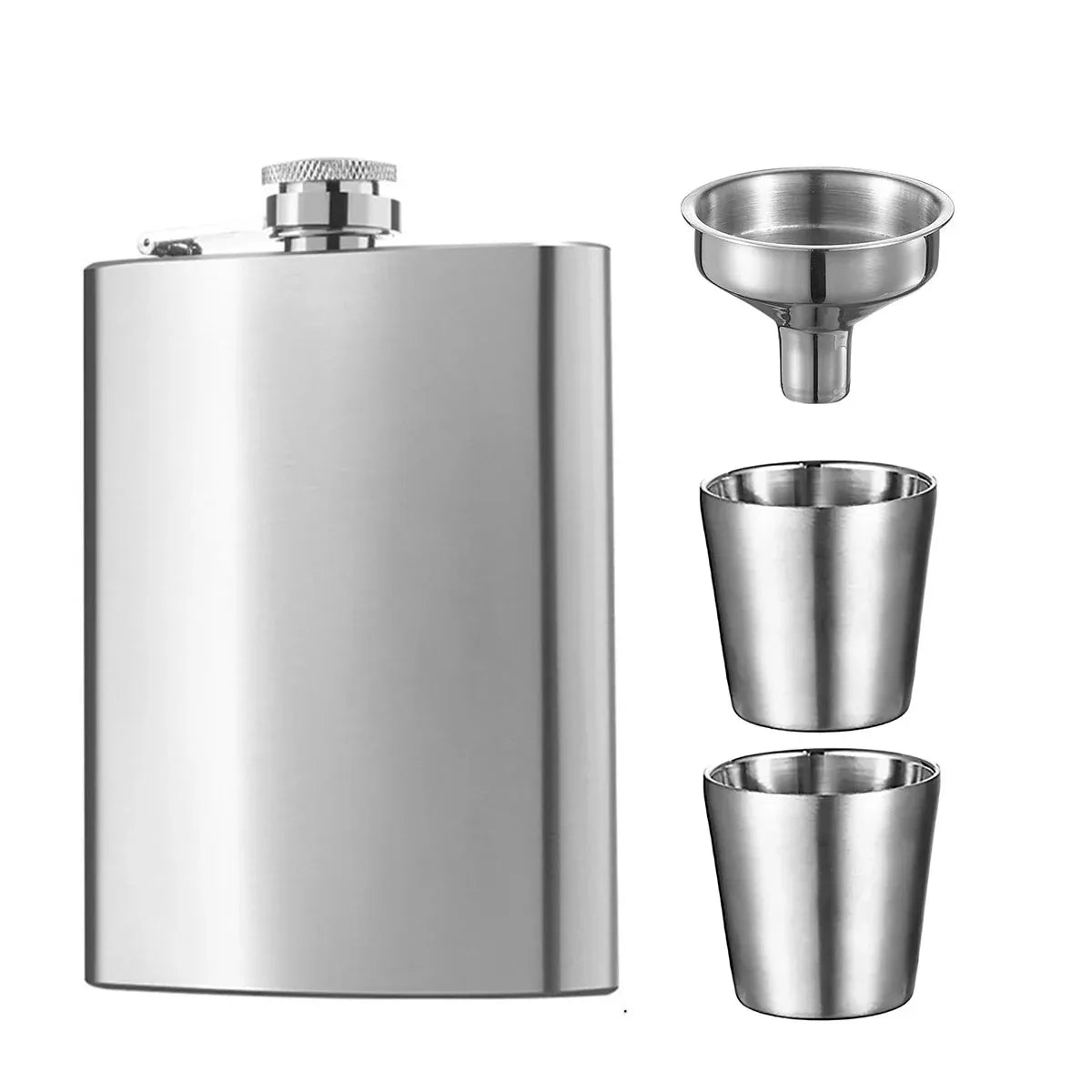 Stainless Steel Hip Flask Gift Set with Funnel and Cups Portable 7oz