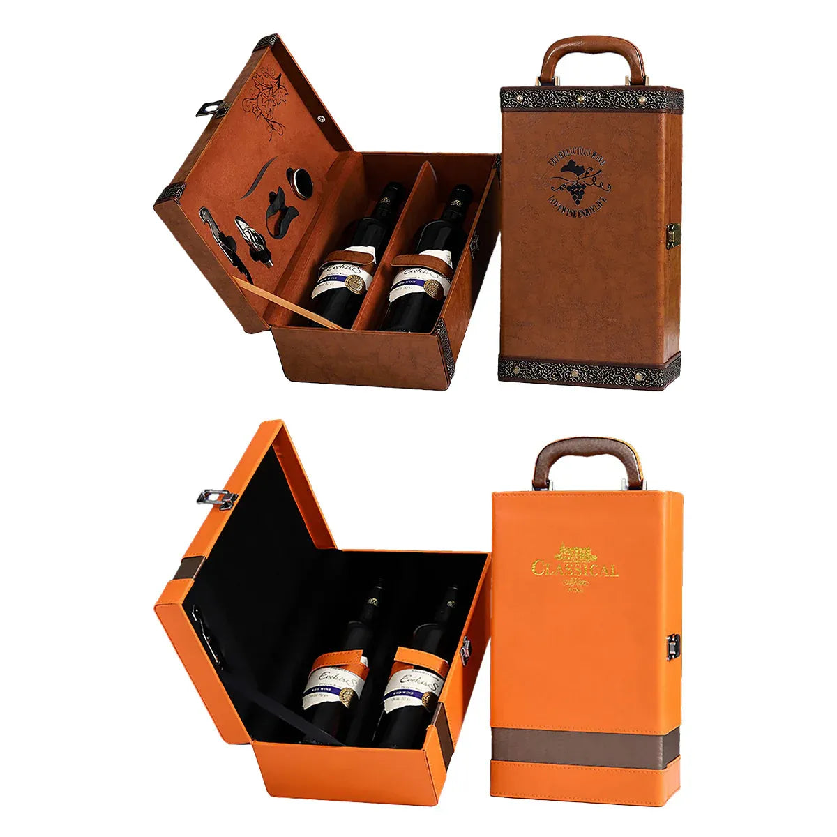 Portable Wine Gift Box Double Bottle with 4 Wine Accessories