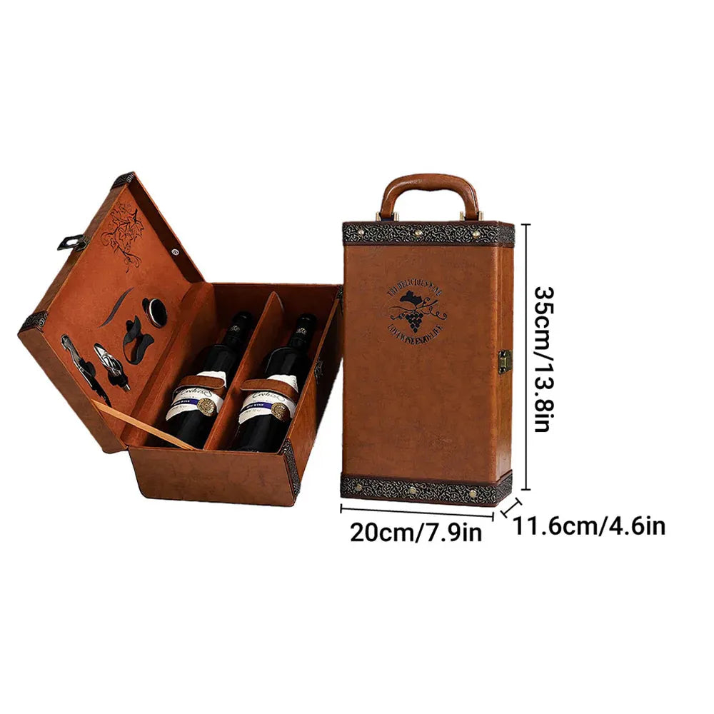 Portable Wine Gift Box Double Bottle with 4 Wine Accessories