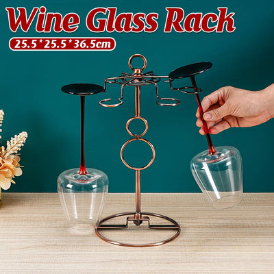 Freestanding Wine Glass Rack, Brown, 25.5 x 17.5 x 36.5 cm