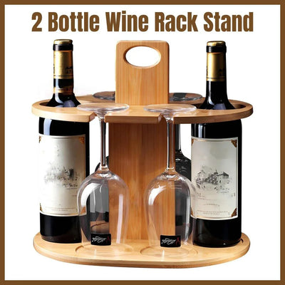 Bamboo Wine Caddy for 2 Bottles and 4 Glasses