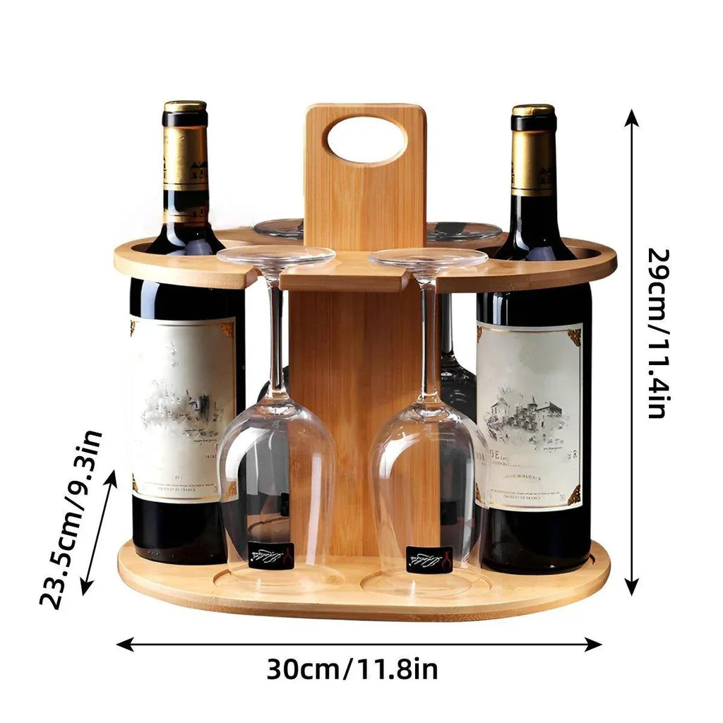 Bamboo Wine Caddy for 2 Bottles and 4 Glasses
