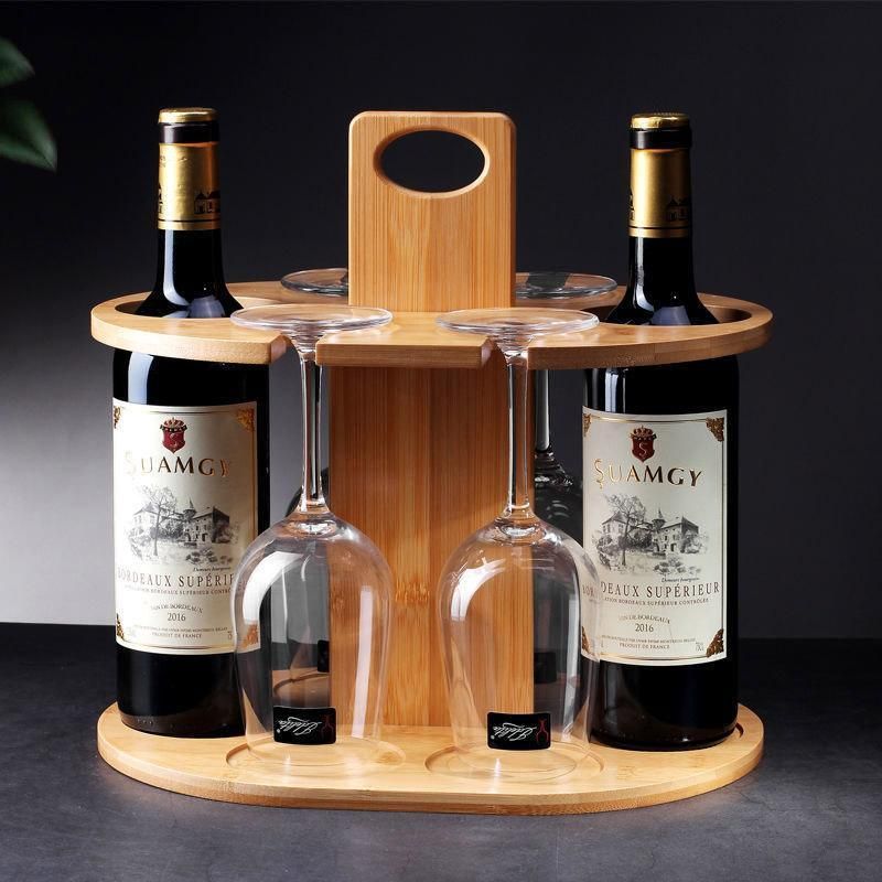 Bamboo Wine Caddy for 2 Bottles and 4 Glasses