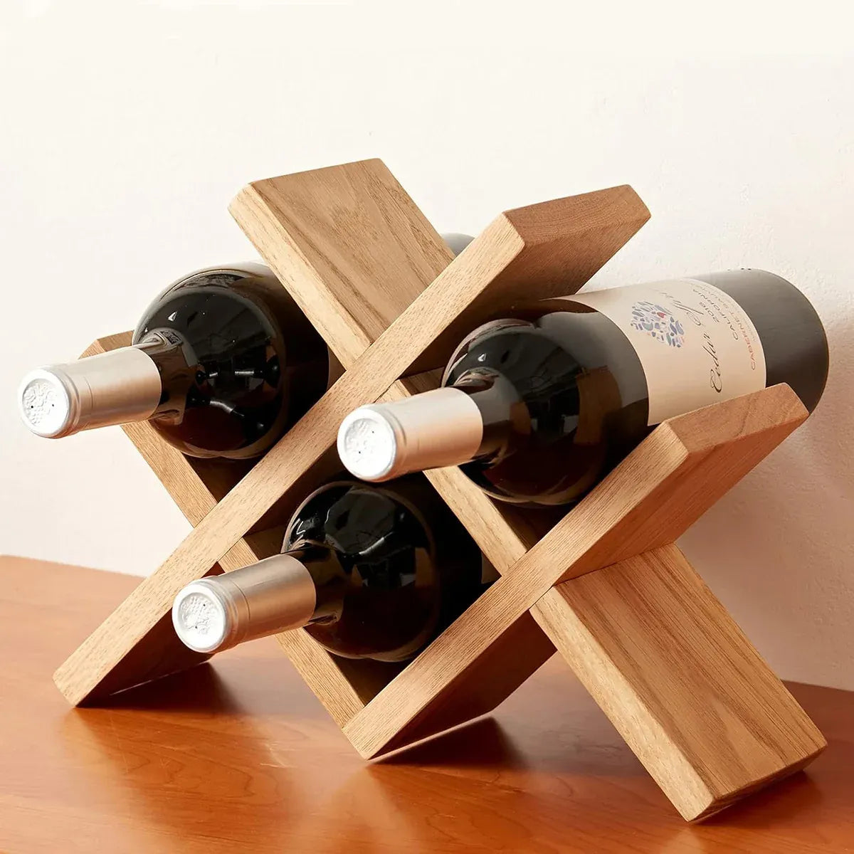 Solid Oak Wine Rack, 4 Bottles