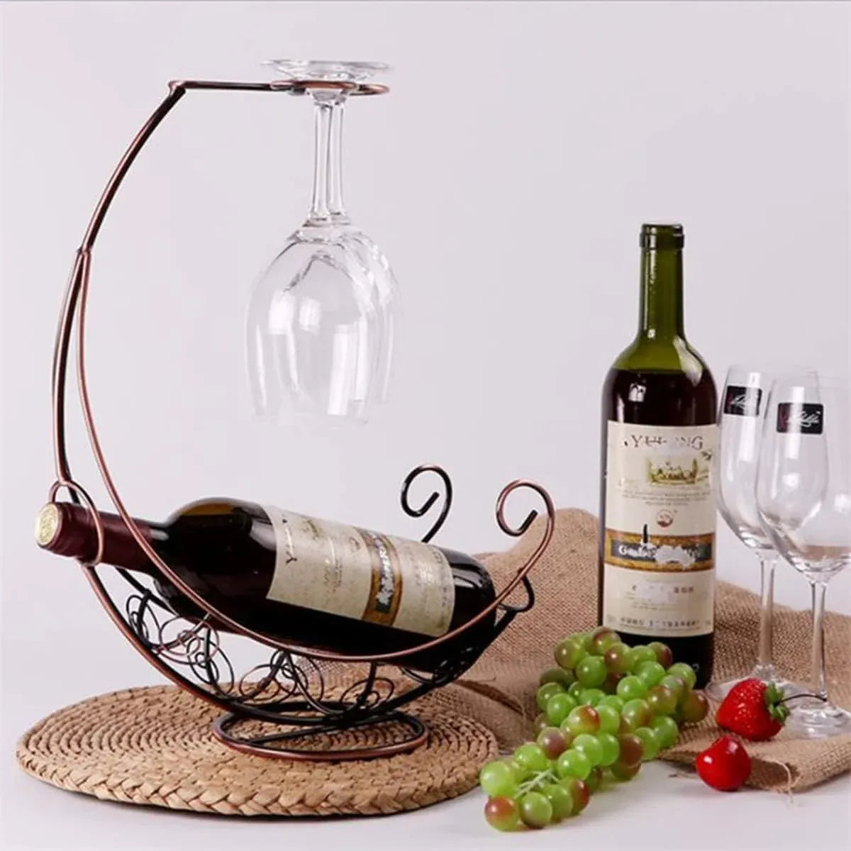 Pirate Ship Iron Wine Rack, 2 Bottles and 2 Glasses