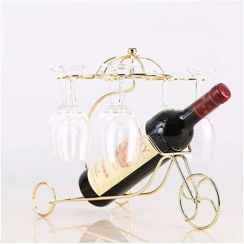Iron Wine Bottle and Glass Holder Rack, Holds 1 Bottle and 6 Glasses