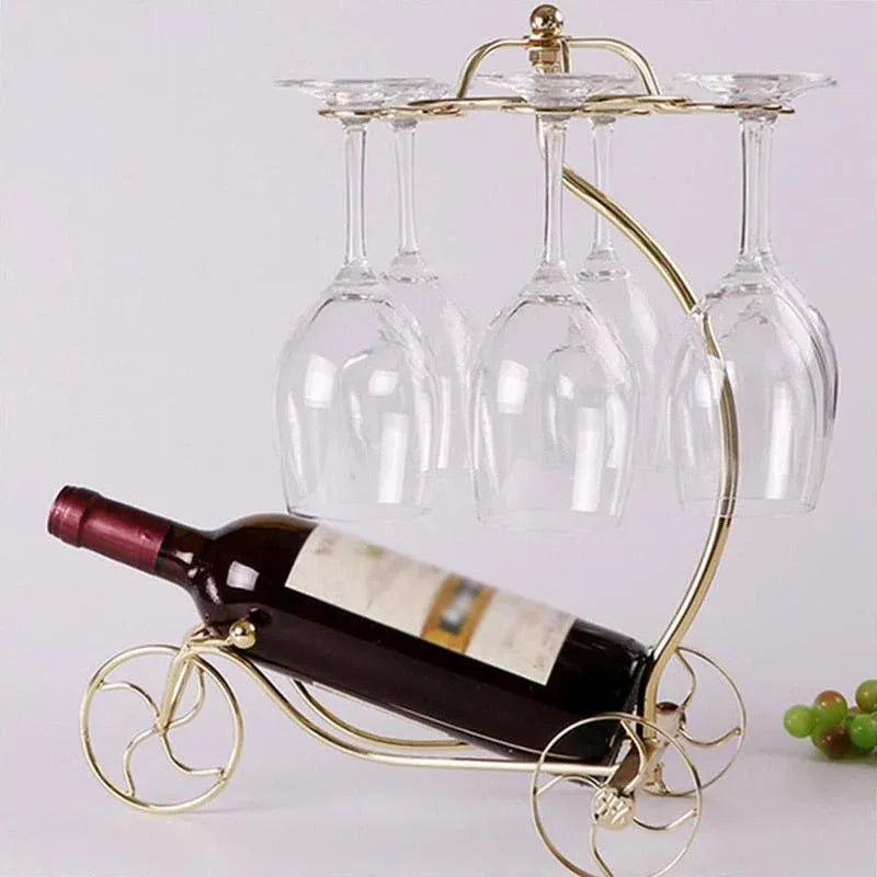 Iron Wine Bottle and Glass Holder Rack, Holds 1 Bottle and 6 Glasses