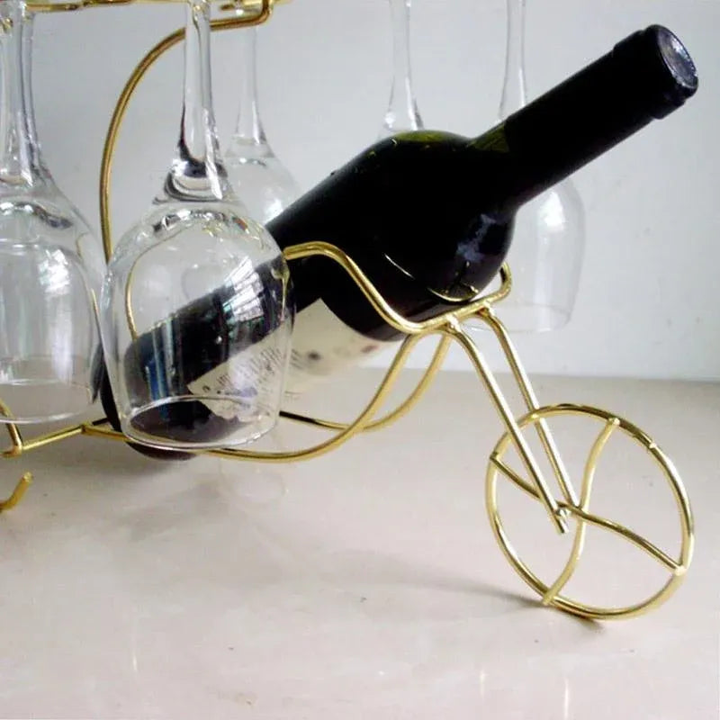 Iron Wine Bottle and Glass Holder Rack, Holds 1 Bottle and 6 Glasses