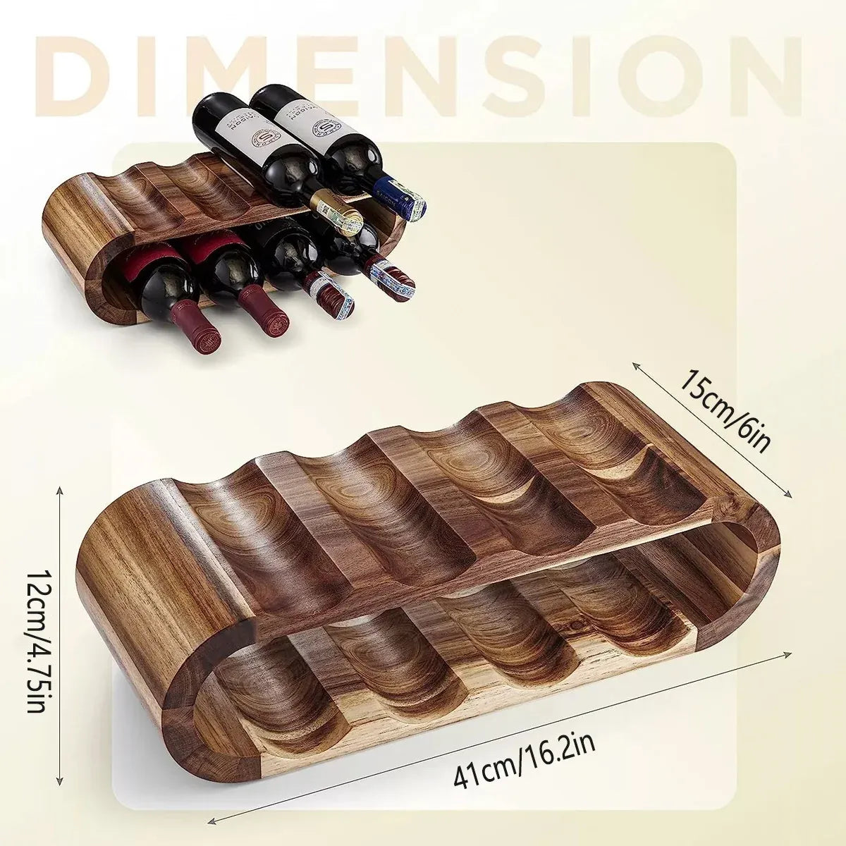 Double Layer Wooden Wine Rack, 8 Bottles