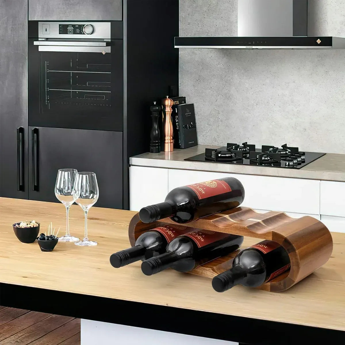 Double Layer Wooden Wine Rack, 8 Bottles