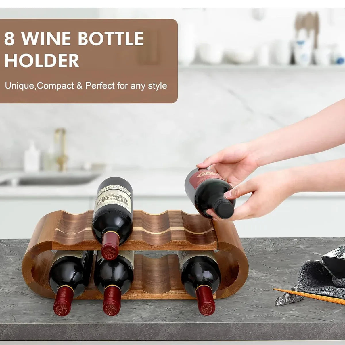 Double Layer Wooden Wine Rack, 8 Bottles