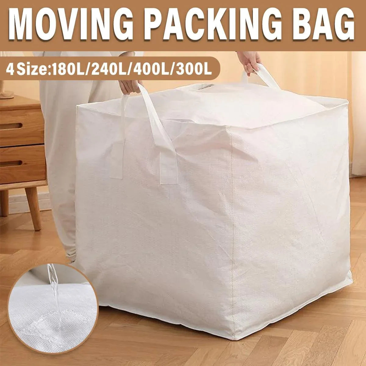 Large Woven Moving and Storage Bag with Zip, 180 L
