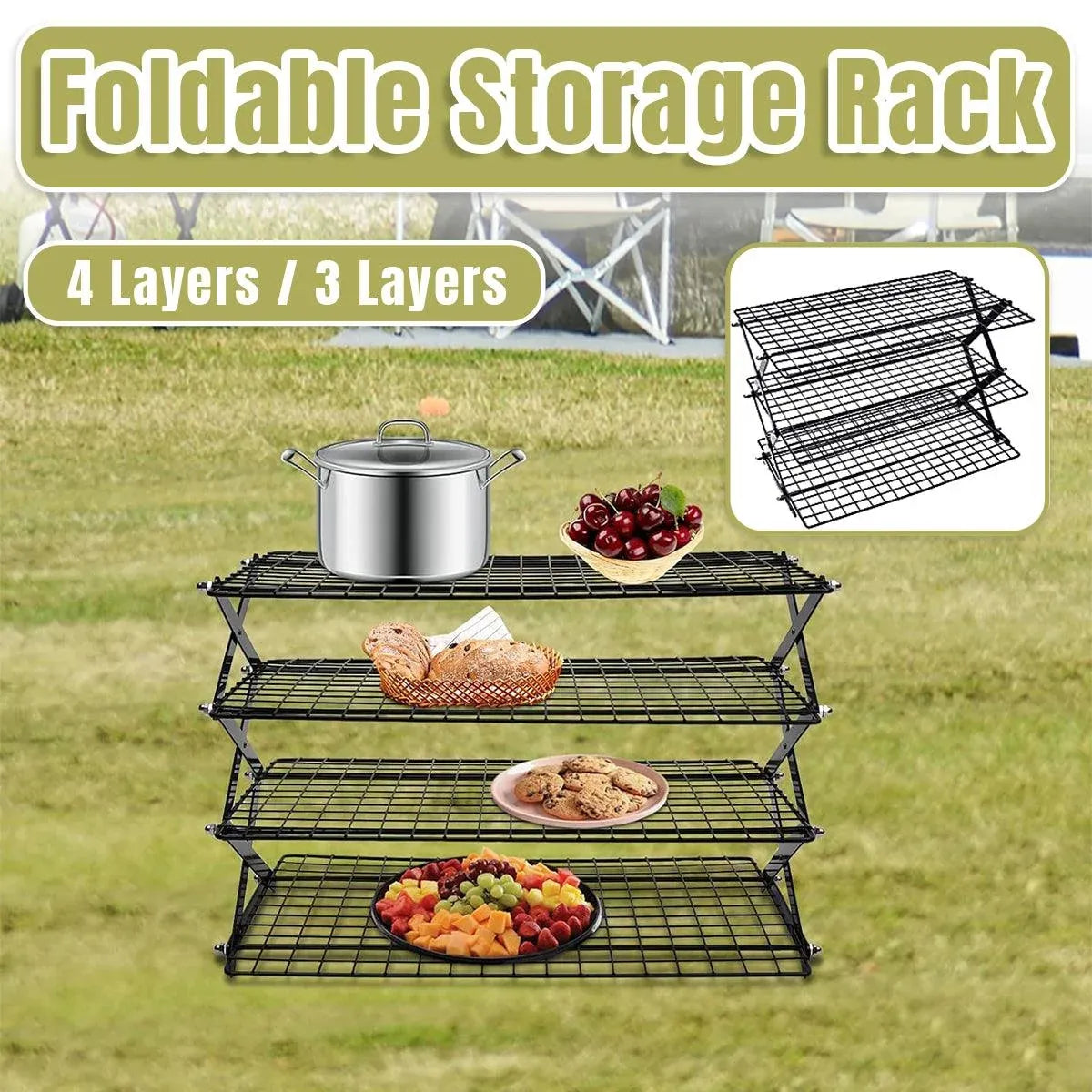 3/4 Tier Camping Dining Rack Iron Shelf Portable Picnic Rack