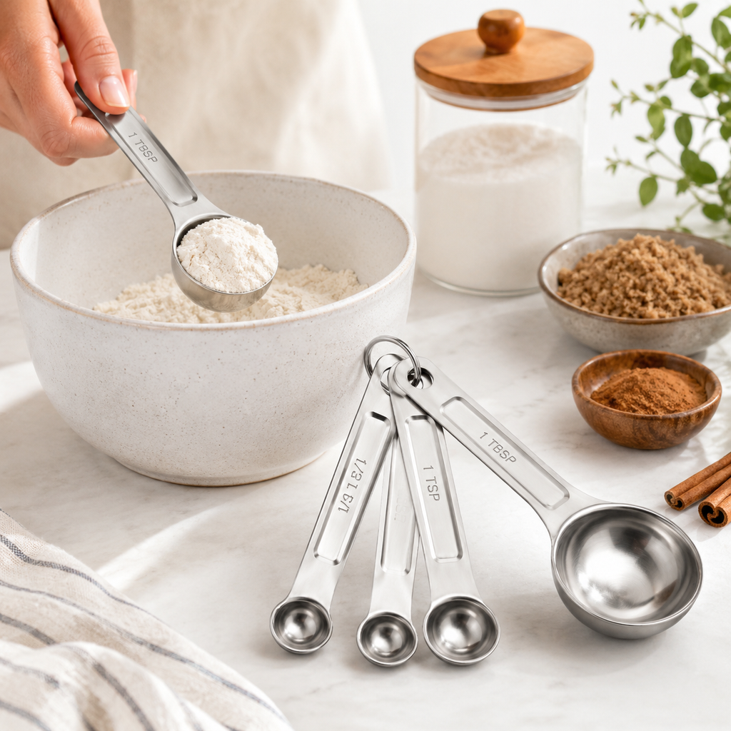 Stainless Steel Measuring Spoons with Ring, Set of 4
