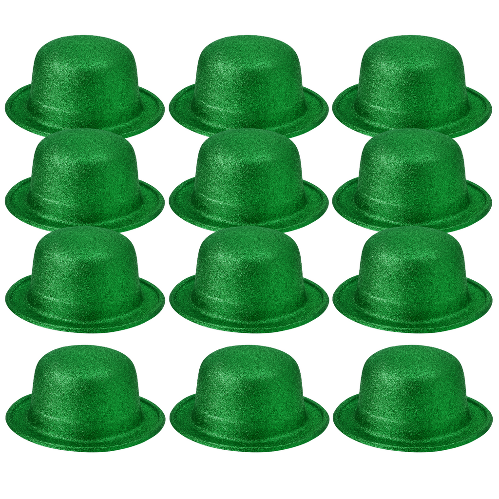 12x GLITTER BOWLER HAT Fancy Party Plastic Costume Cap Fun Dress Up