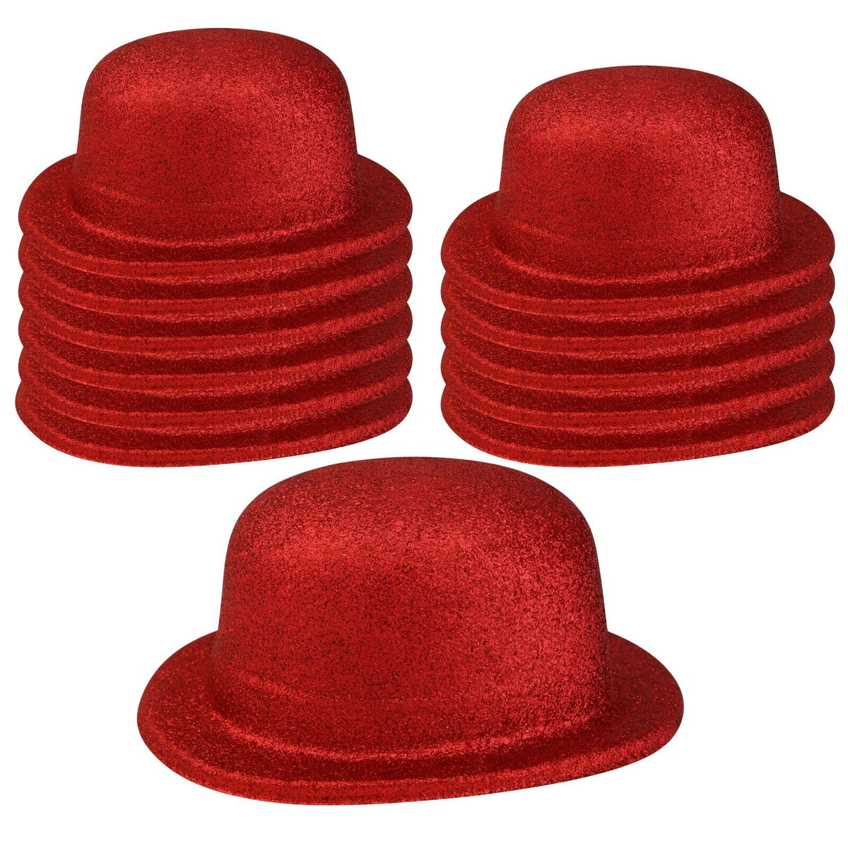 12x GLITTER BOWLER HAT Fancy Party Plastic Costume Cap Fun Dress Up
