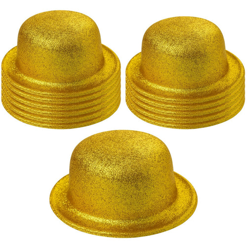 12x GLITTER BOWLER HAT Fancy Party Plastic Costume Cap Fun Dress Up