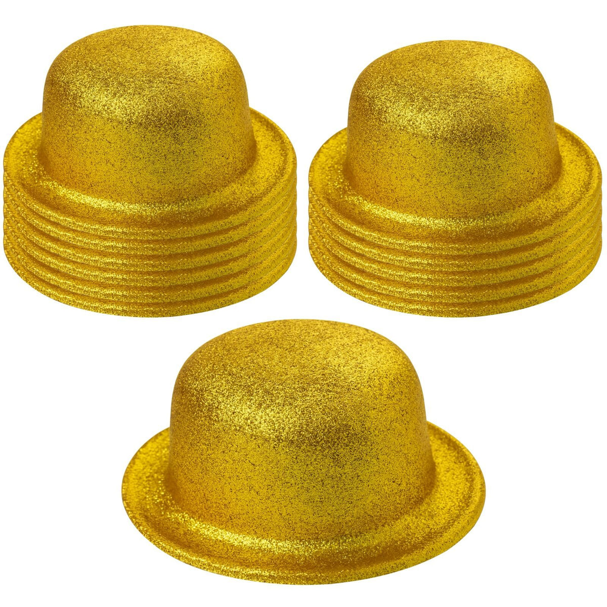 BR Costumes 12 Pack Yellow Gold Glitter Bowler Hats, photo 2 of 3