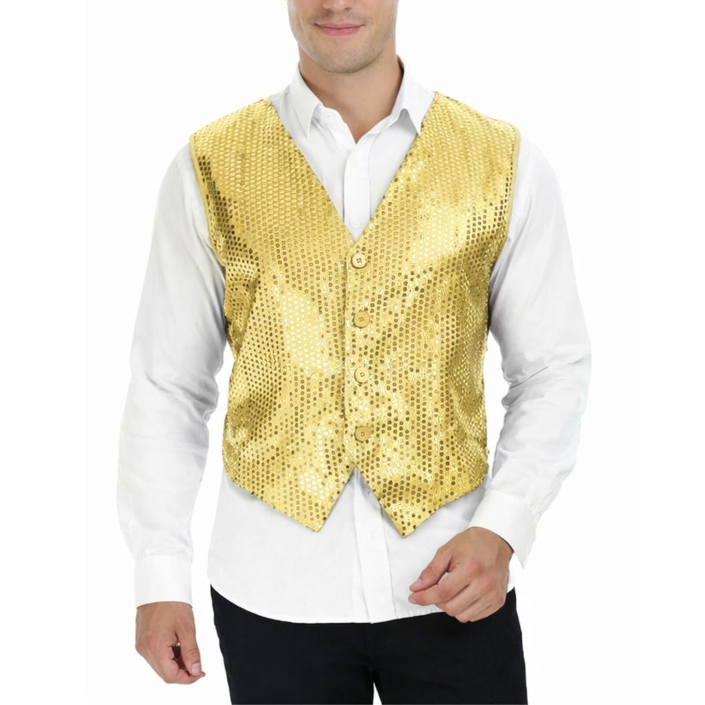 Mens Sequin Vest Waistcoat Disco Sparkle Costume Dance Party One Size