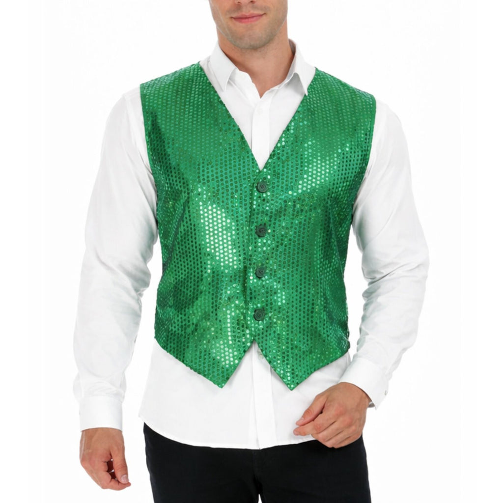 Mens Sequin Vest Waistcoat Disco Sparkle Costume Dance Party One Size